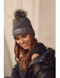 Winter hat with shiny graphite cuff C61 - Online store - Boutique